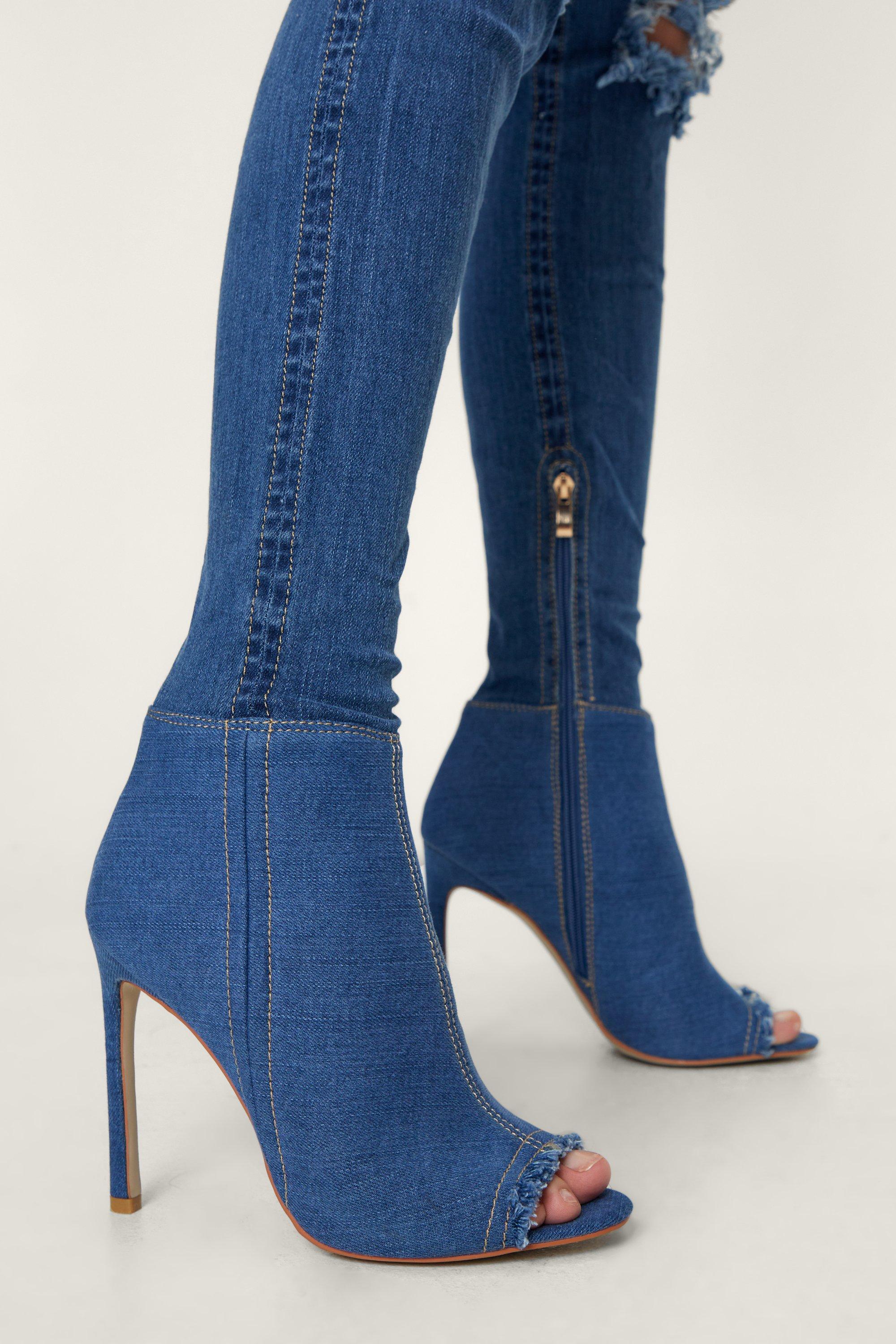 Cuissardes en denim bout ouvert Nasty Gal